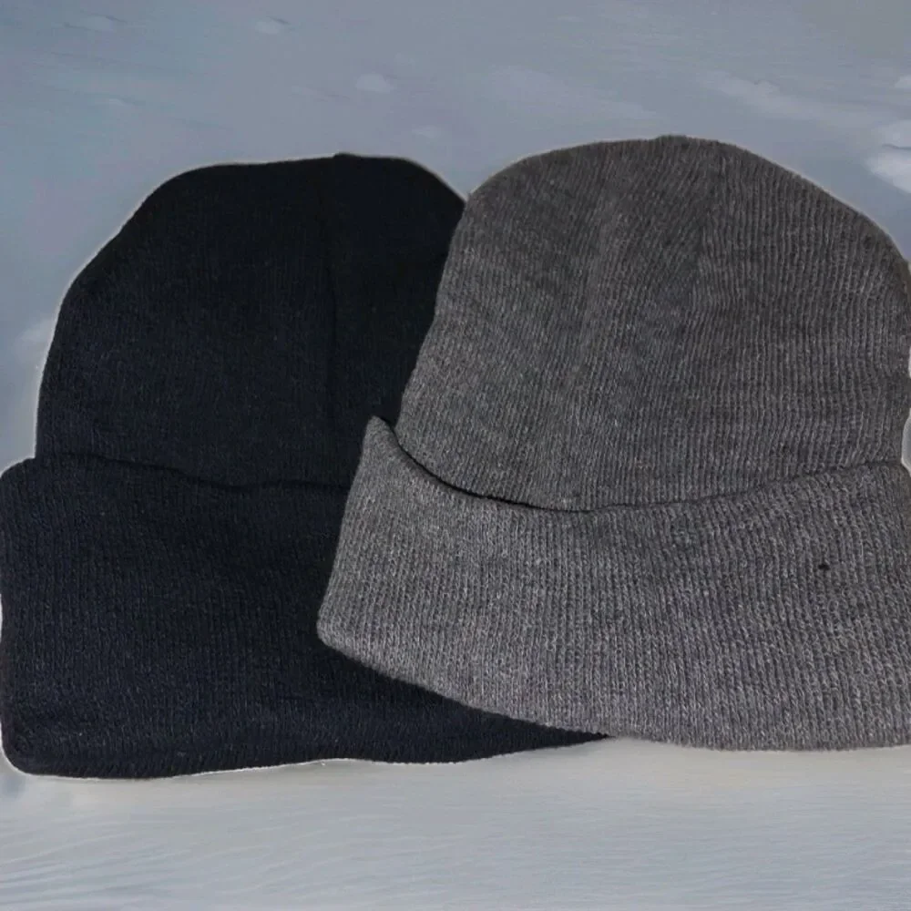 2 Pack Boys Knit Hat New Without Tags One Size  Winter Warm Grey Navy
